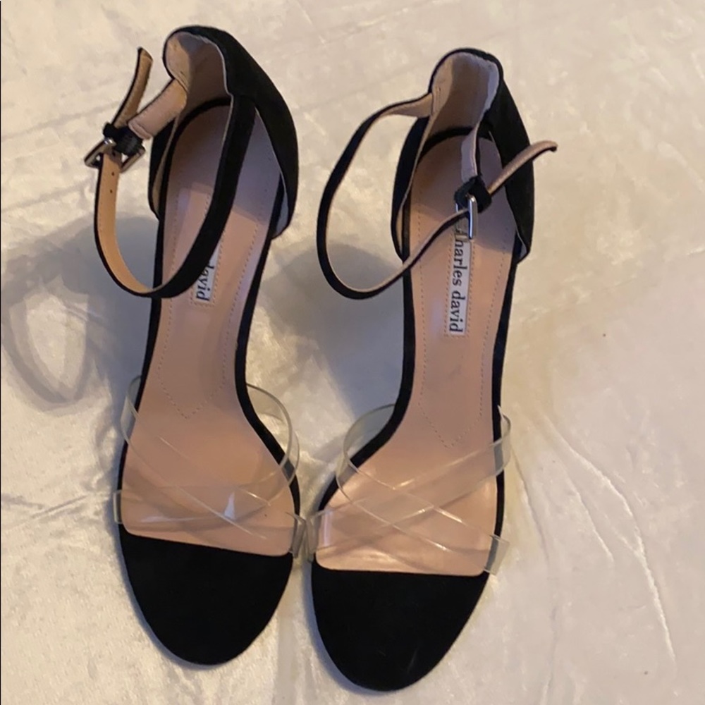 Charles David Black Ankle Strap Suede Sandal